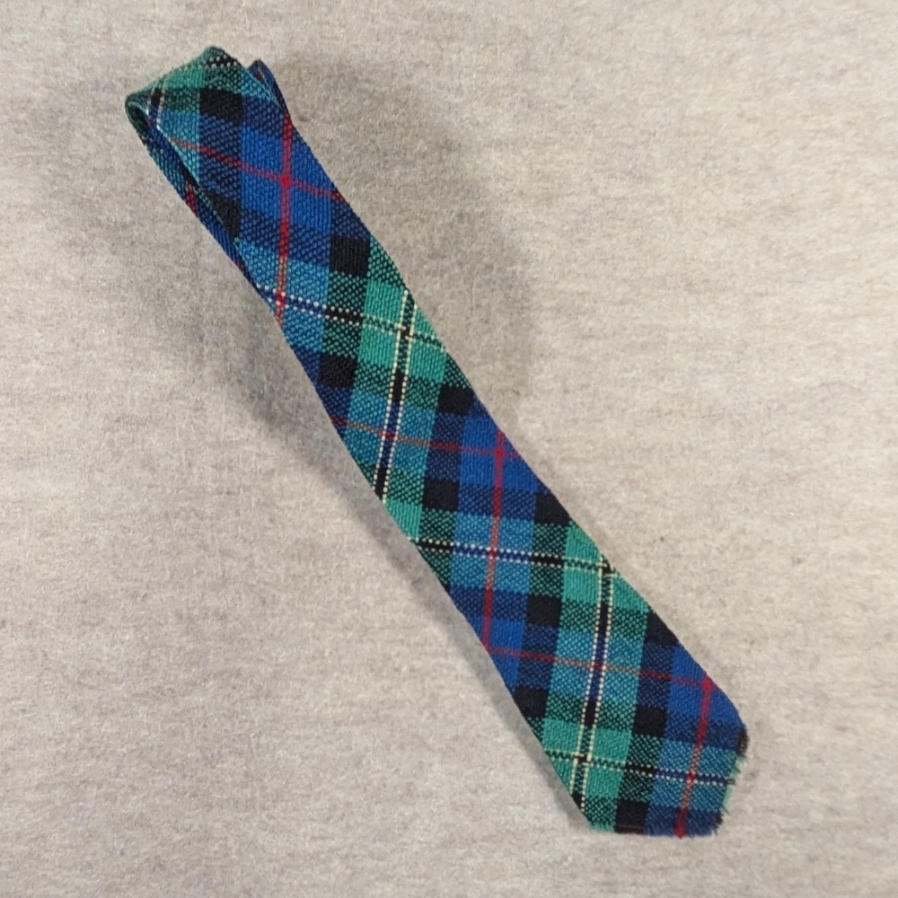 Vintage Wool Plaid Green and Blue Men's Neck Tie 1950s Funky Fun Art